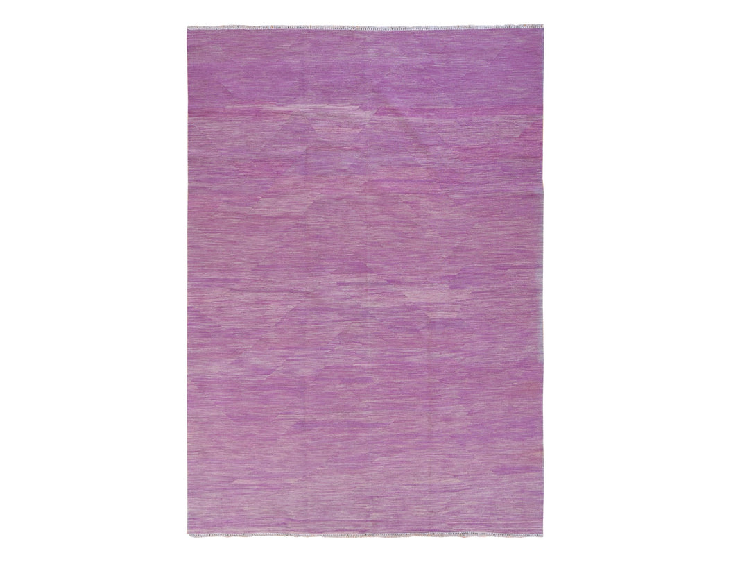 6'8" x 9'8" New Hand Woven Purple Wool Rectangle Oriental Rug - MOA10278872