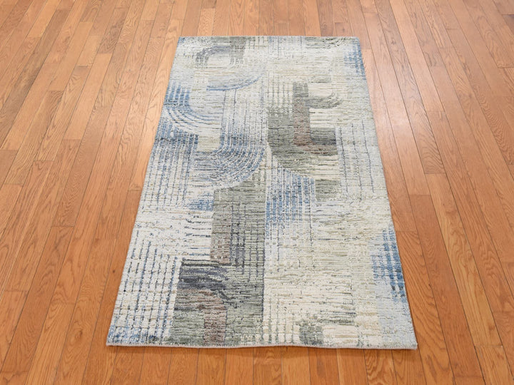 3'1" x 5'0" New Hand Knotted Ivory Wool & Silk Rectangle Oriental Rug - MOA10278874