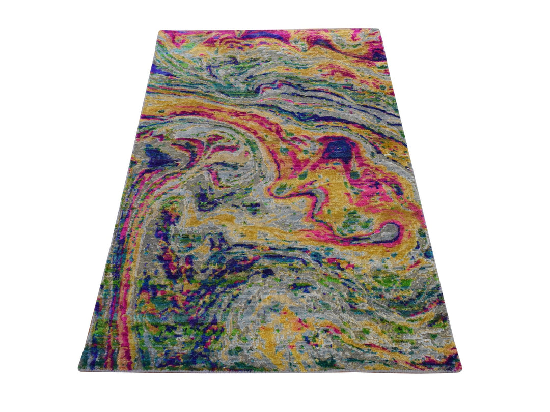 3'0" x 5'0" New Hand Knotted Multicolored Wool & Silk Rectangle Oriental Rug - MOA10278876