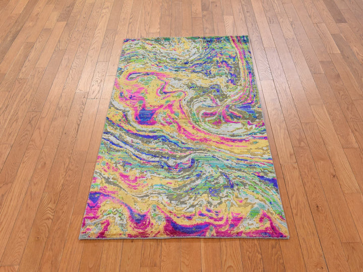 3'0" x 5'0" New Hand Knotted Multicolored Wool & Silk Rectangle Oriental Rug - MOA10278876