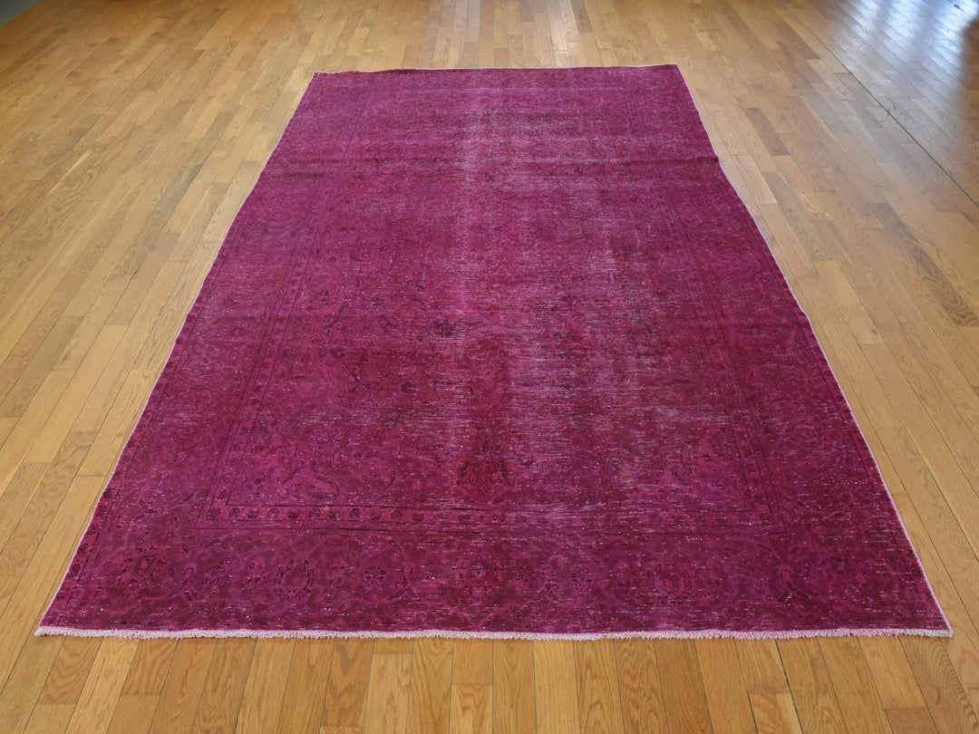 6'4" x 10'0" Vintage Hand Knotted Overdyed Wool Rectangle Oriental Rug - MOA10278877