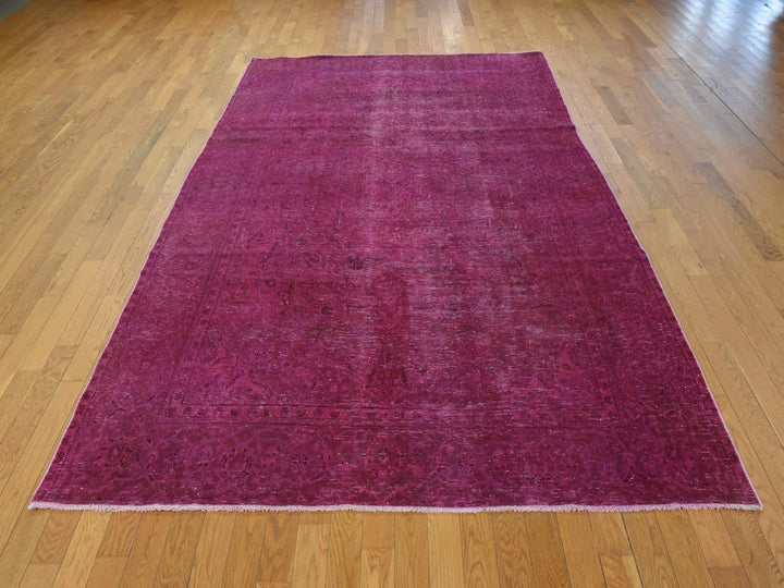 6'4" x 10'0" Vintage Hand Knotted Overdyed Wool Rectangle Oriental Rug - MOA10278877