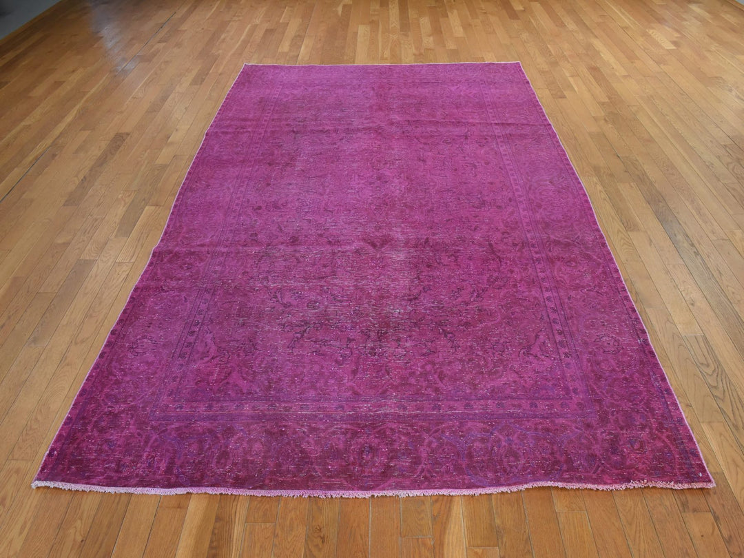 6'4" x 10'0" Vintage Hand Knotted Overdyed Wool Rectangle Oriental Rug - MOA10278877