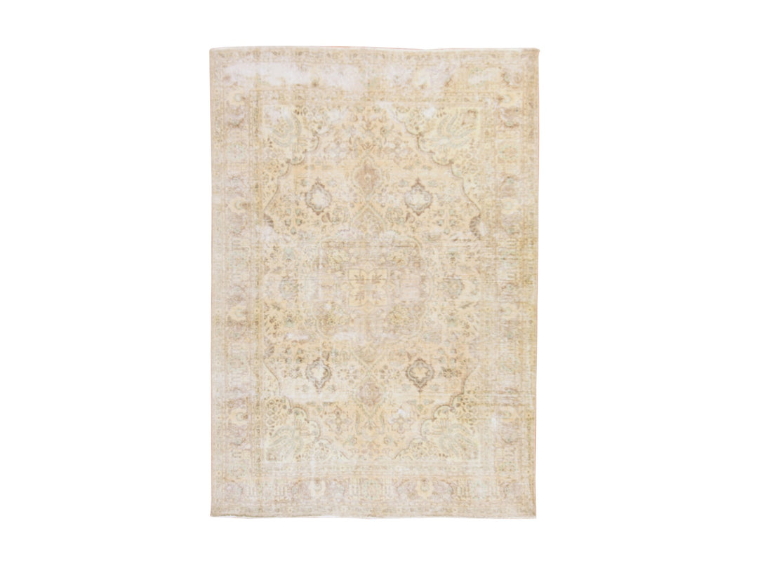 6'8" x 9'8" Vintage Hand Knotted Beige Wool Rectangle Oriental Rug - MOA10278878