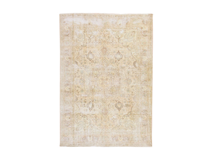 6'8" x 9'8" Vintage Hand Knotted Beige Wool Rectangle Oriental Rug - MOA10278878
