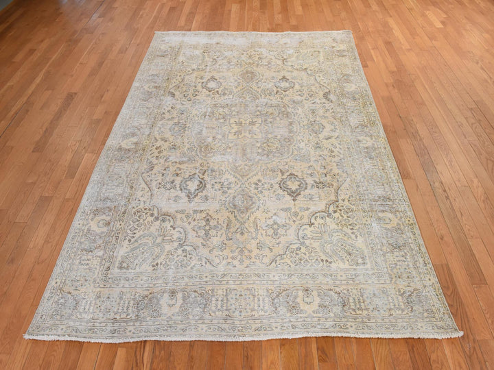 6'8" x 9'8" Vintage Hand Knotted Beige Wool Rectangle Oriental Rug - MOA10278878