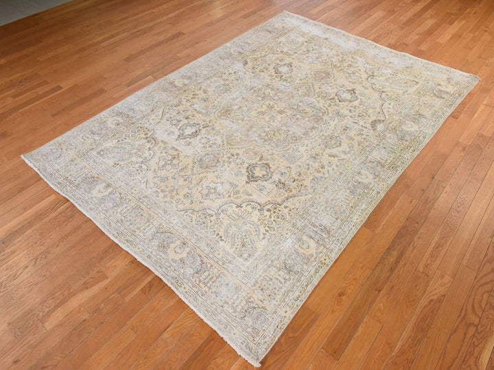 6'8" x 9'8" Vintage Hand Knotted Beige Wool Rectangle Oriental Rug - MOA10278878