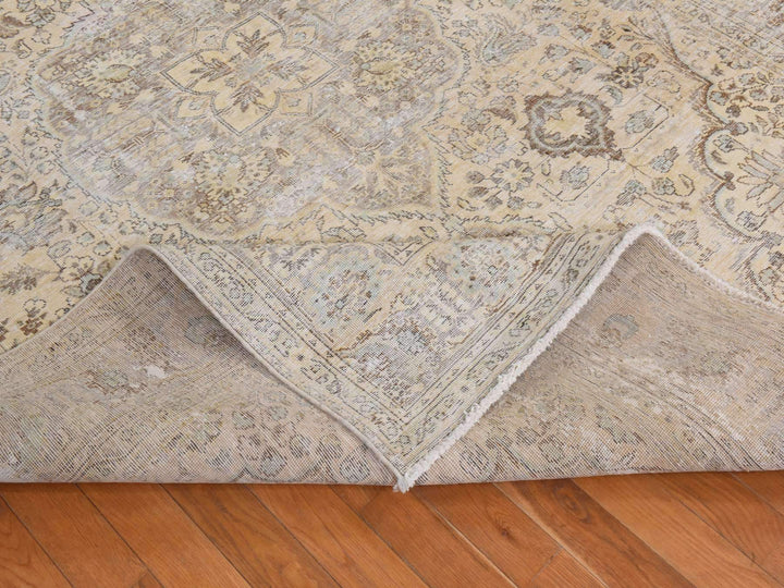 6'8" x 9'8" Vintage Hand Knotted Beige Wool Rectangle Oriental Rug - MOA10278878