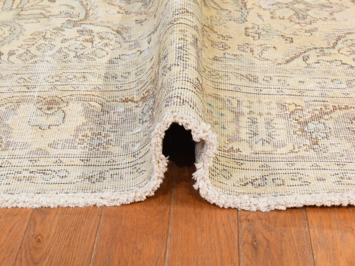 6'8" x 9'8" Vintage Hand Knotted Beige Wool Rectangle Oriental Rug - MOA10278878