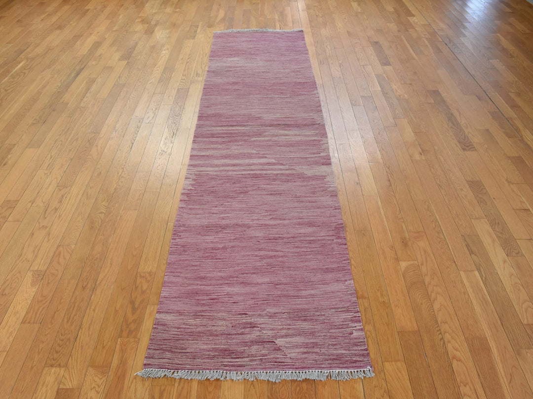 2'8" x 10'0" New Hand Woven Pink Wool Runner Oriental Rug - MOA10278882