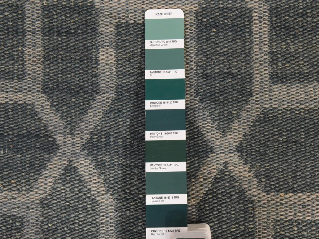 2'7" x 9'8" New Hand Woven Green Wool Runner Oriental Rug - MOA10278885