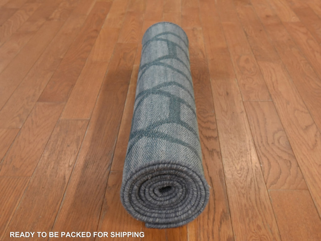 2'7" x 9'8" New Hand Woven Green Wool Runner Oriental Rug - MOA10278885