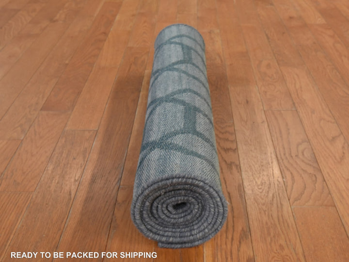 2'7" x 9'8" New Hand Woven Green Wool Runner Oriental Rug - MOA10278885