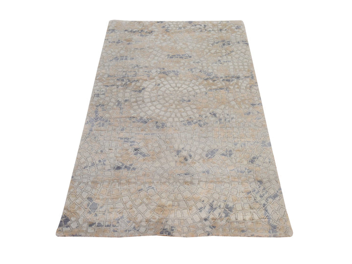 3'0" x 5'0" New Hand Knotted Beige Wool & Silk Rectangle Oriental Rug - MOA10278886