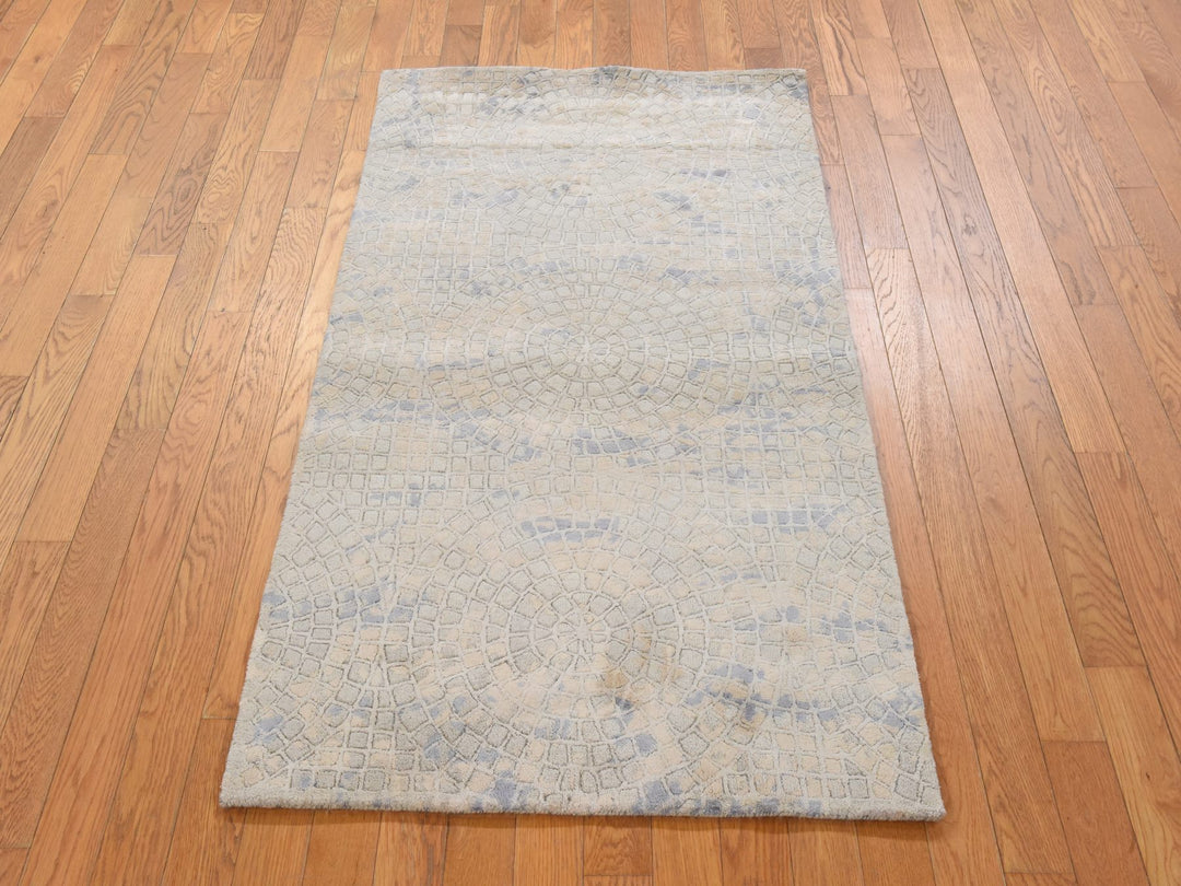 3'0" x 5'0" New Hand Knotted Beige Wool & Silk Rectangle Oriental Rug - MOA10278886