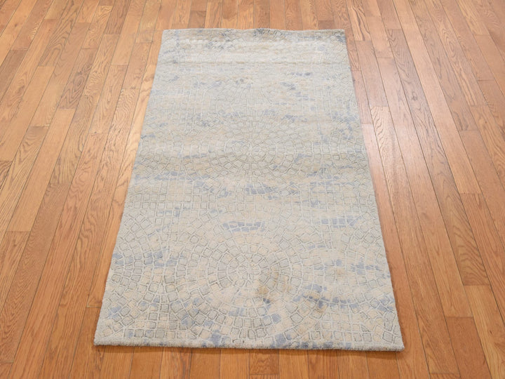 3'0" x 5'0" New Hand Knotted Beige Wool & Silk Rectangle Oriental Rug - MOA10278886