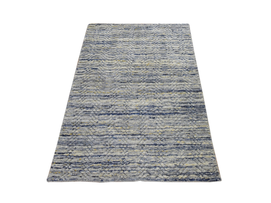 3'0" x 5'0" New Hand Loomed Blue Wool Rectangle Oriental Rug - MOA10278887