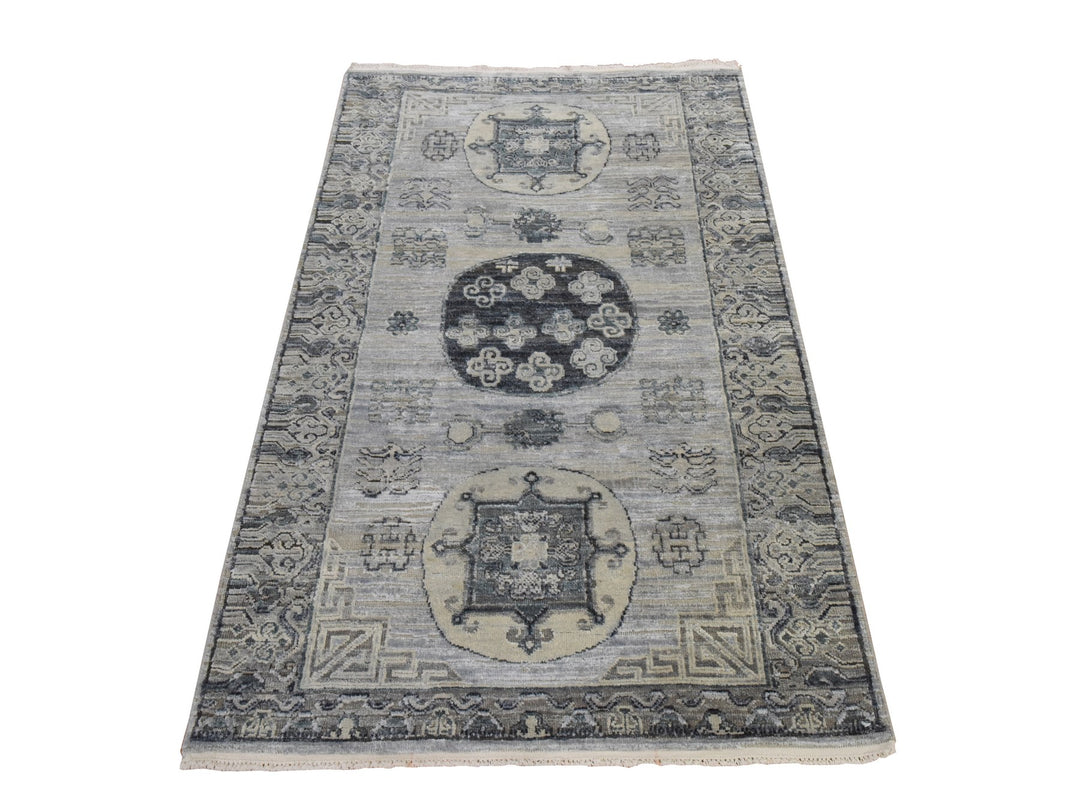 3'0" x 5'2" New Hand Knotted Grey Wool & Silk Rectangle Oriental Rug - MOA10278888