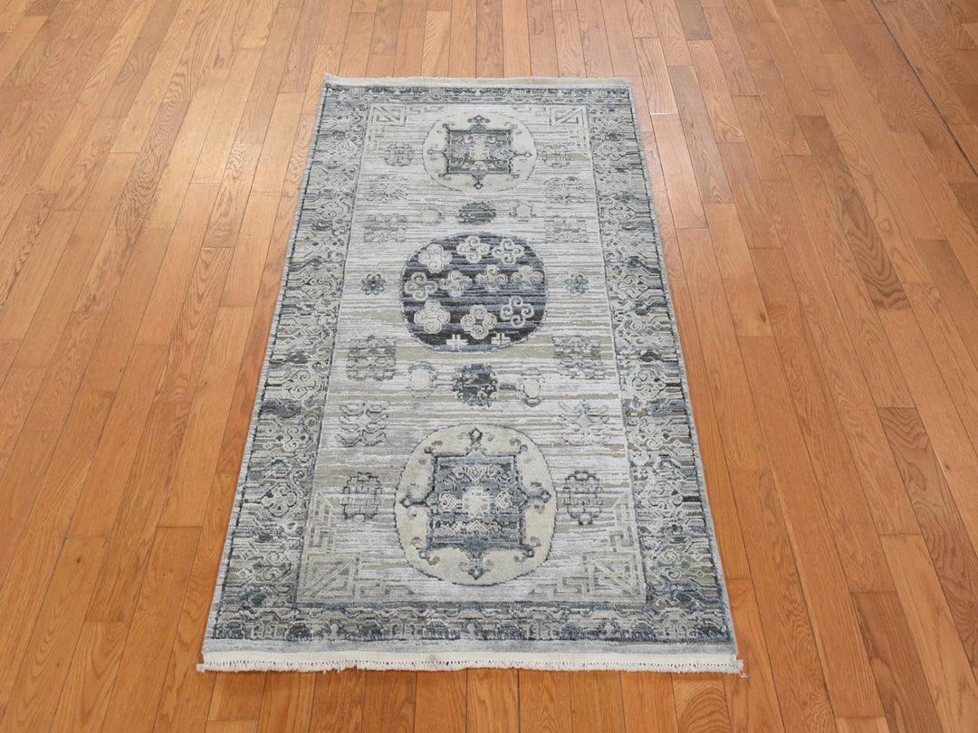 3'0" x 5'2" New Hand Knotted Grey Wool & Silk Rectangle Oriental Rug - MOA10278888