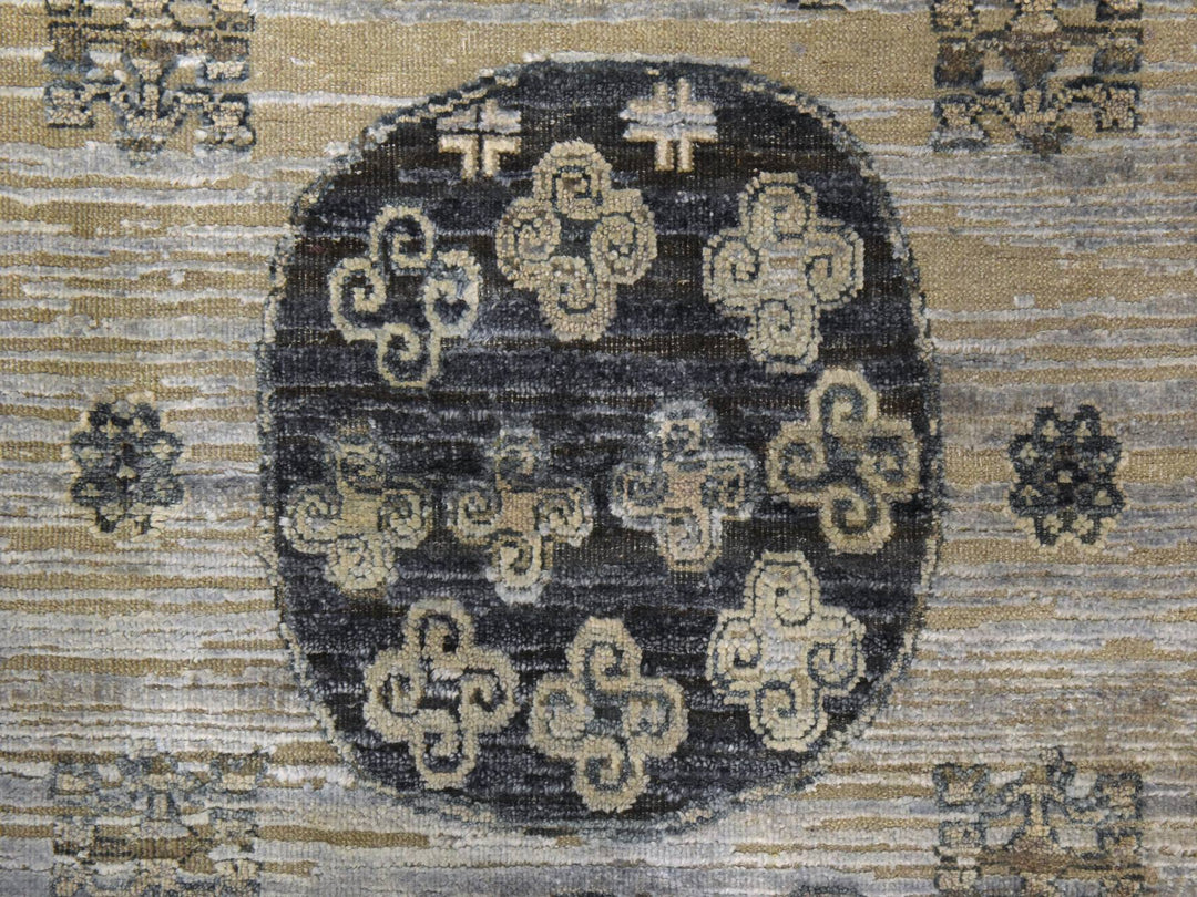 3'0" x 5'2" New Hand Knotted Grey Wool & Silk Rectangle Oriental Rug - MOA10278888