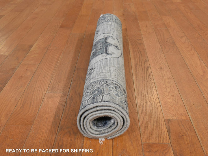 3'0" x 5'2" New Hand Knotted Grey Wool & Silk Rectangle Oriental Rug - MOA10278888