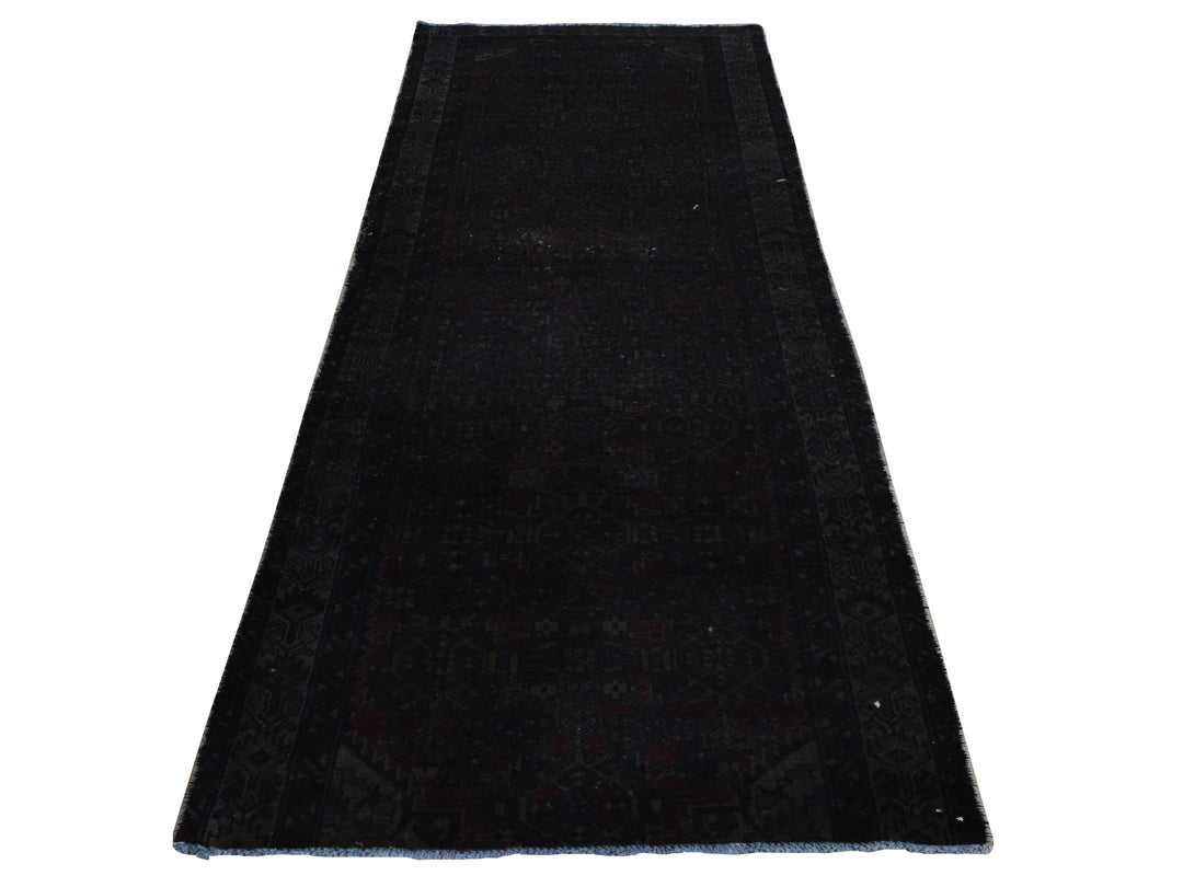 3'6" x 9'1" Vintage Hand Knotted Overdyed Wool Runner Oriental Rug - MOA10278890