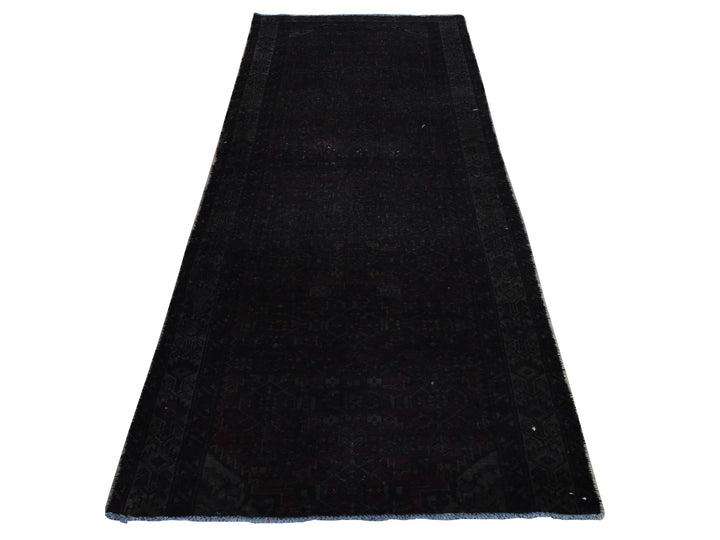 3'6" x 9'1" Vintage Hand Knotted Overdyed Wool Runner Oriental Rug - MOA10278890