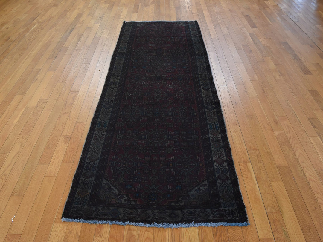 3'6" x 9'1" Vintage Hand Knotted Overdyed Wool Runner Oriental Rug - MOA10278890