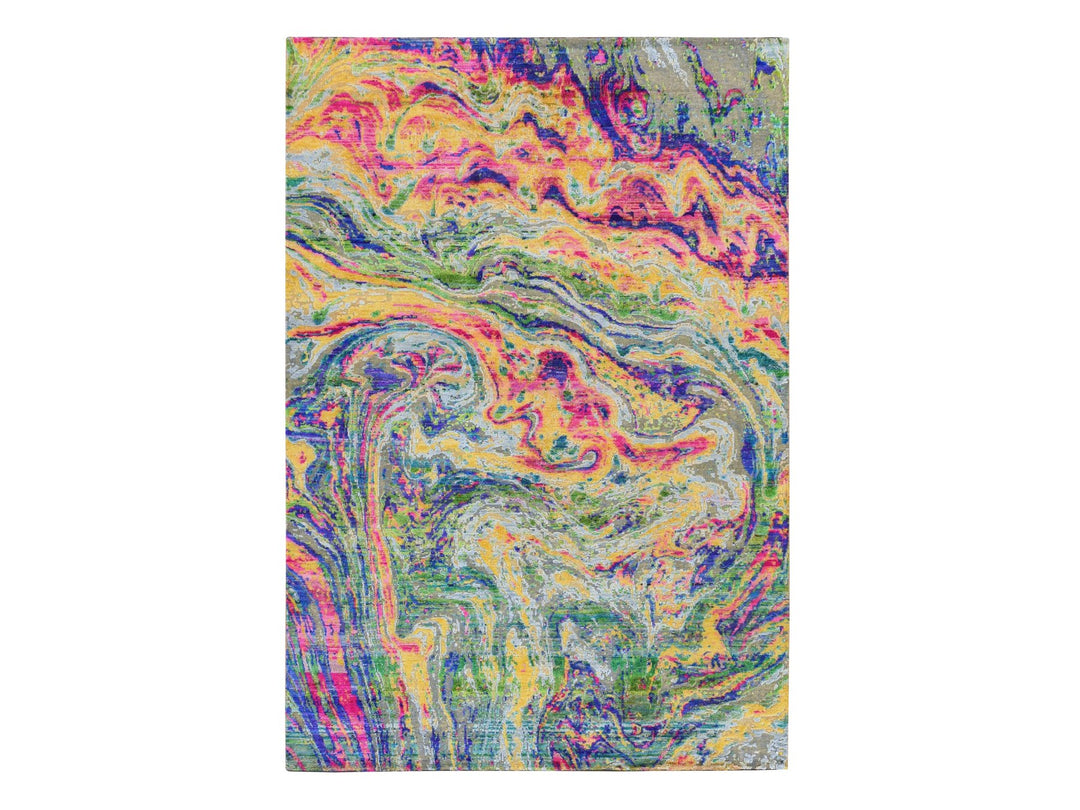 5'10" x 8'8" New Hand Knotted Multicolored Wool & Silk Rectangle Oriental Rug - MOA10278891