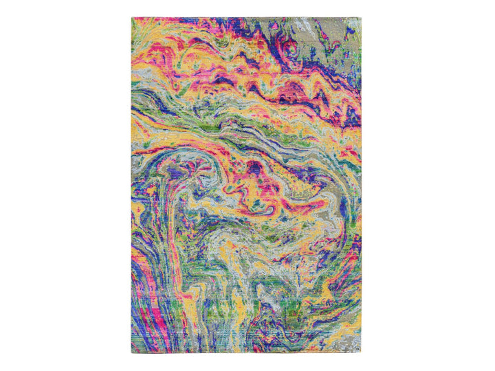 5'10" x 8'8" New Hand Knotted Multicolored Wool & Silk Rectangle Oriental Rug - MOA10278891