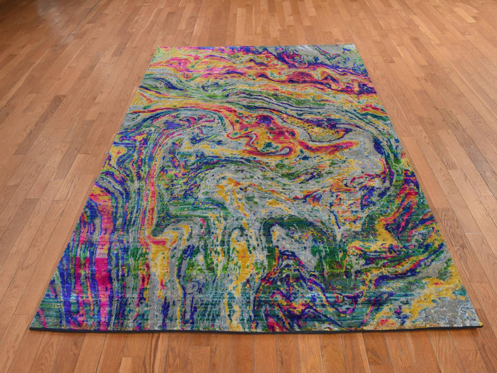 5'10" x 8'8" New Hand Knotted Multicolored Wool & Silk Rectangle Oriental Rug - MOA10278891