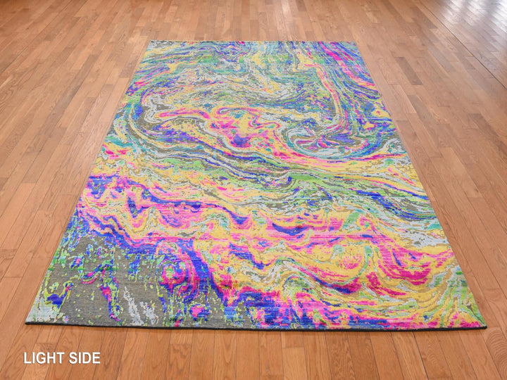 5'10" x 8'8" New Hand Knotted Multicolored Wool & Silk Rectangle Oriental Rug - MOA10278891