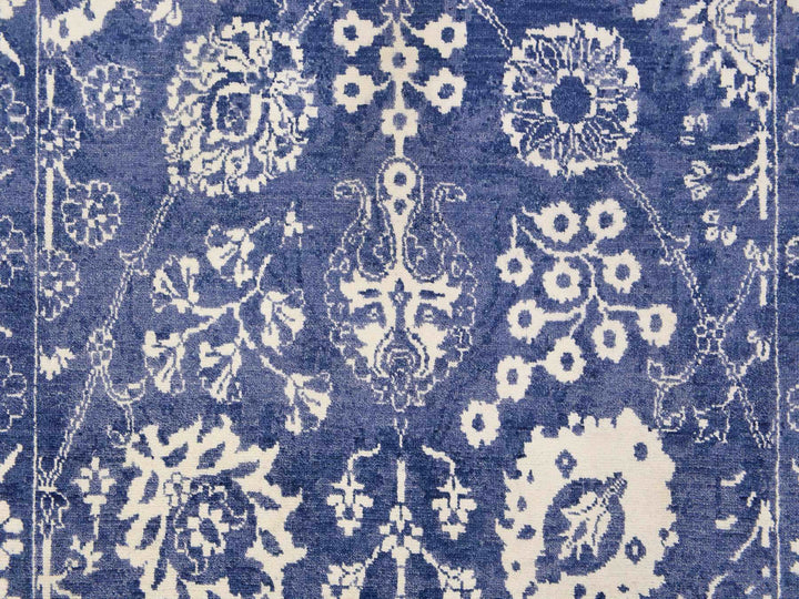 6'2" x 9'0" New Hand Knotted Blue Wool & Silk Rectangle Oriental Rug - MOA10278892