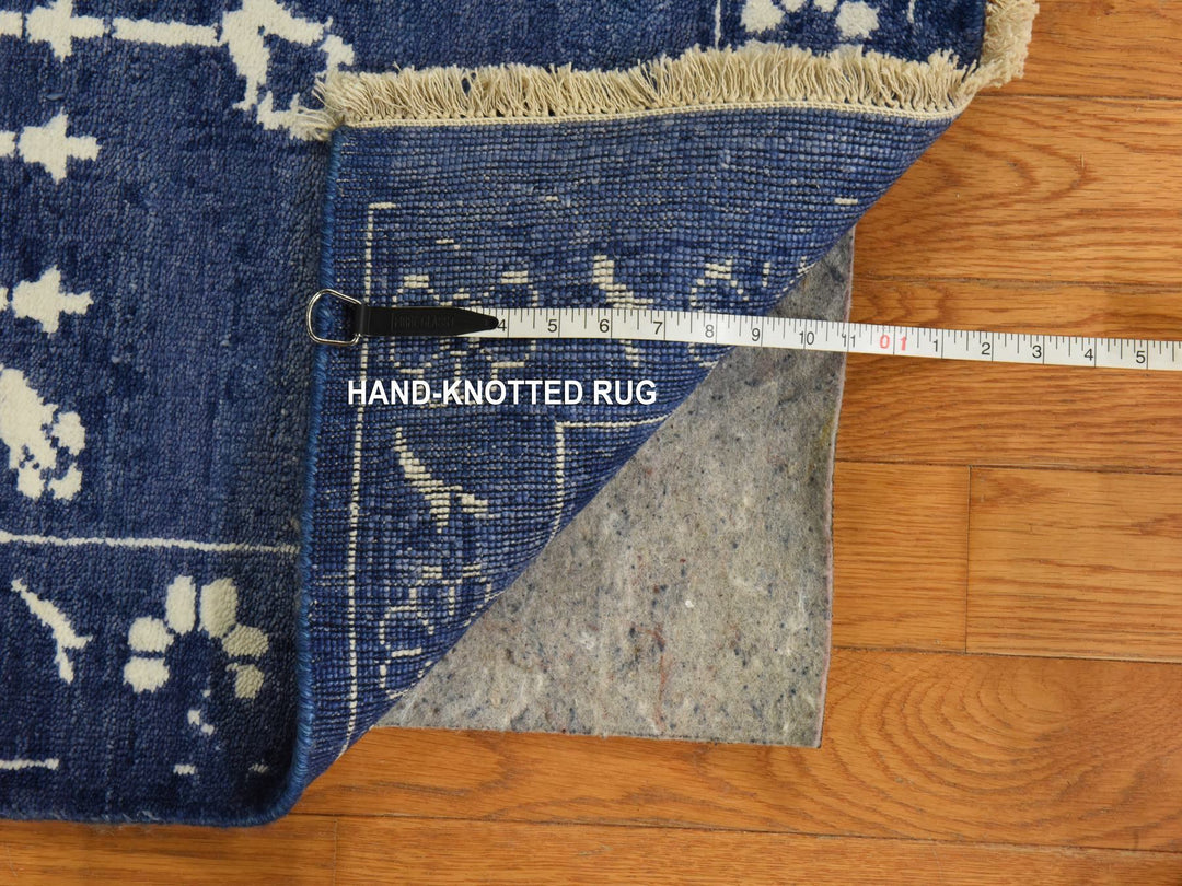 6'2" x 9'0" New Hand Knotted Blue Wool & Silk Rectangle Oriental Rug - MOA10278892