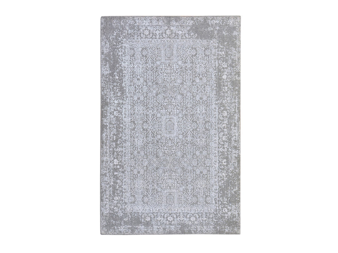 5'10" x 9'1" New Hand Loomed Grey Wool & Silk Rectangle Oriental Rug - MOA10278893