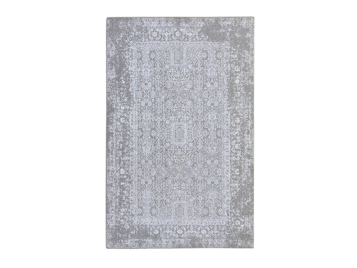 5'10" x 9'1" New Hand Loomed Grey Wool & Silk Rectangle Oriental Rug - MOA10278893