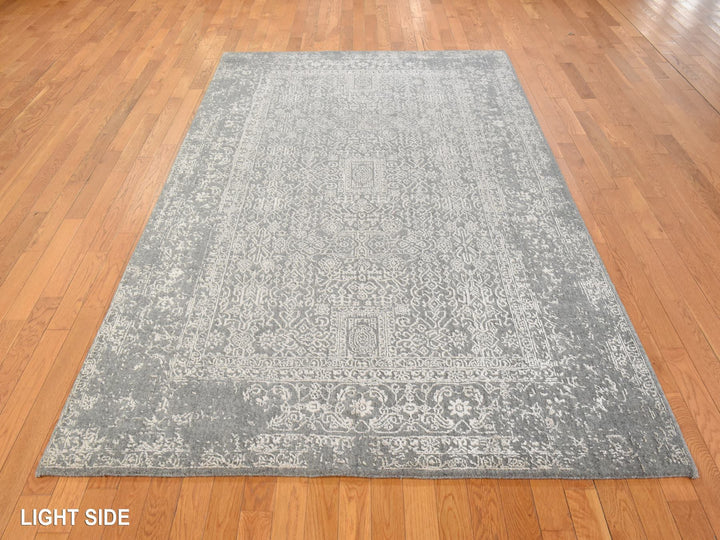 5'10" x 9'1" New Hand Loomed Grey Wool & Silk Rectangle Oriental Rug - MOA10278893