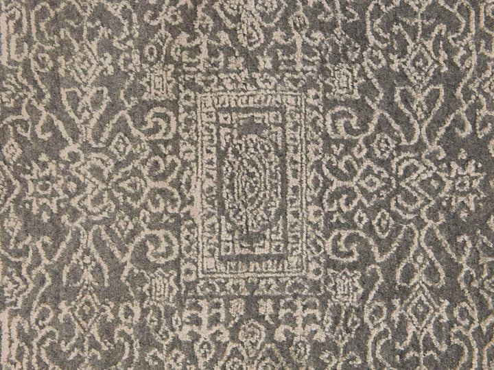 5'10" x 9'1" New Hand Loomed Grey Wool & Silk Rectangle Oriental Rug - MOA10278893