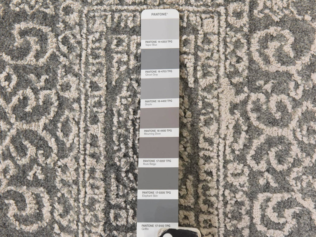 5'10" x 9'1" New Hand Loomed Grey Wool & Silk Rectangle Oriental Rug - MOA10278893