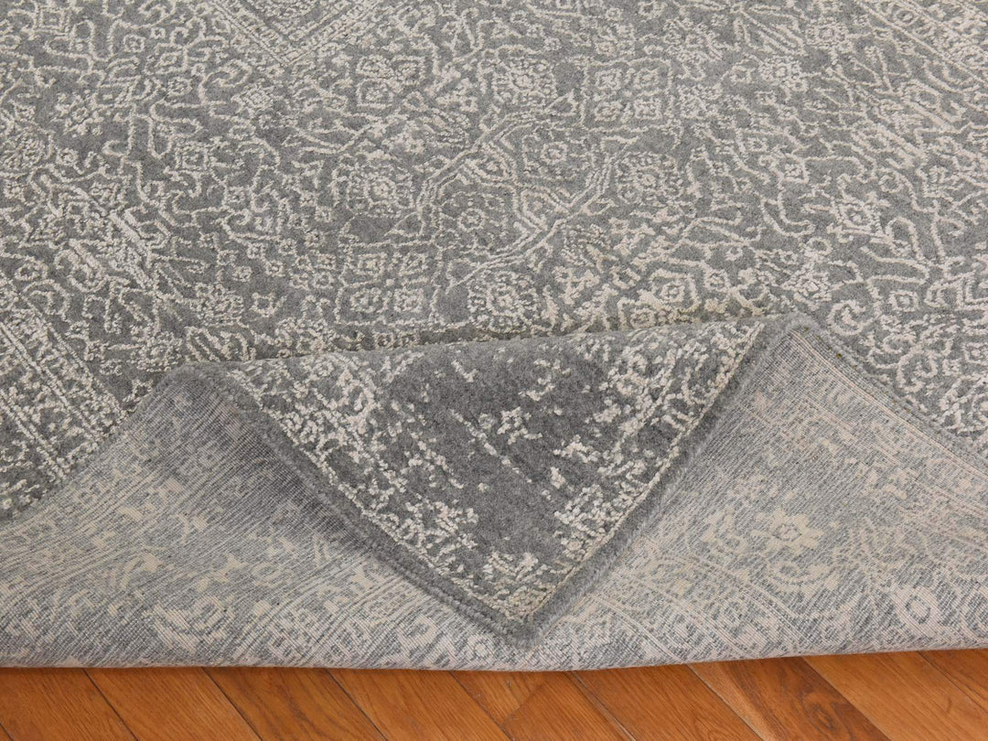 5'10" x 9'1" New Hand Loomed Grey Wool & Silk Rectangle Oriental Rug - MOA10278893
