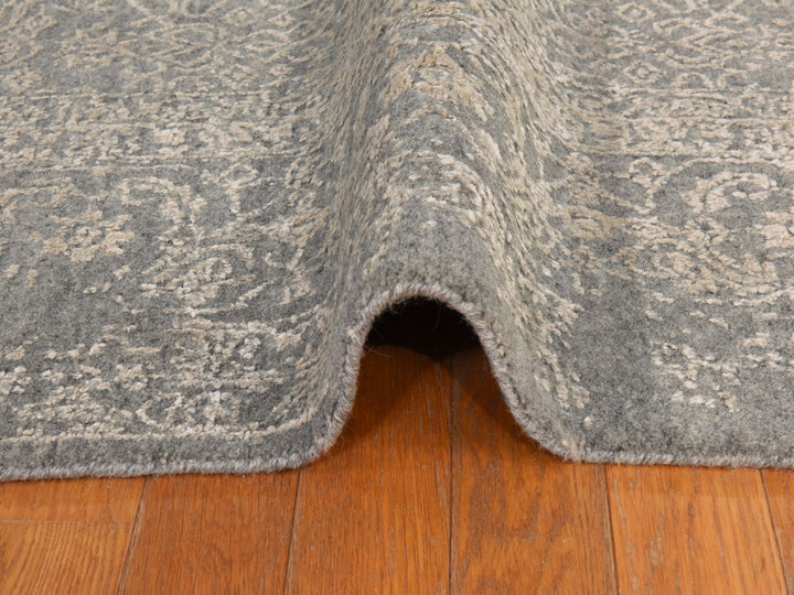 5'10" x 9'1" New Hand Loomed Grey Wool & Silk Rectangle Oriental Rug - MOA10278893