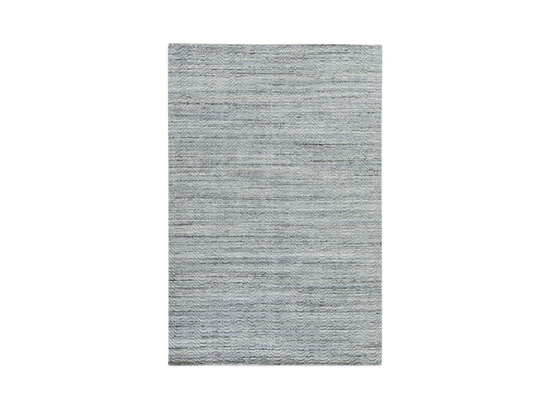 6'0" x 9'0" New Hand Loomed Grey Wool Rectangle Oriental Rug - MOA10278894