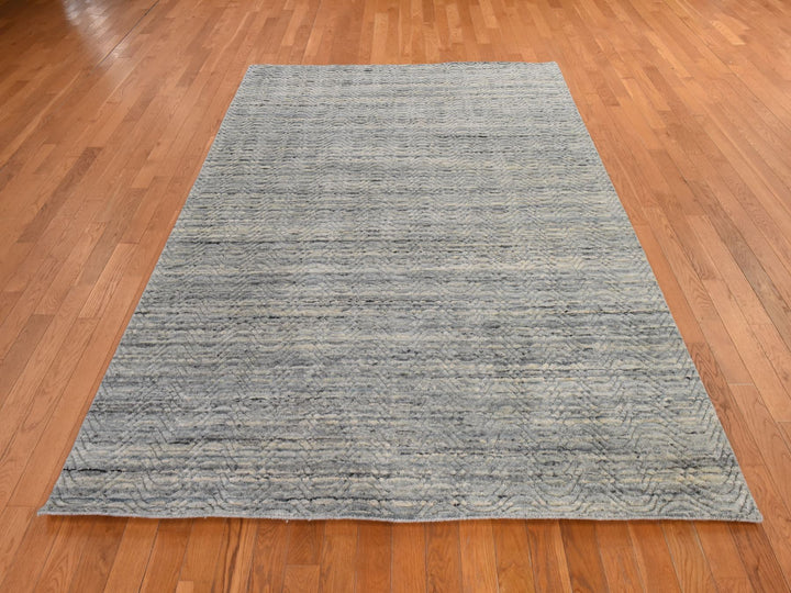 6'0" x 9'0" New Hand Loomed Grey Wool Rectangle Oriental Rug - MOA10278894