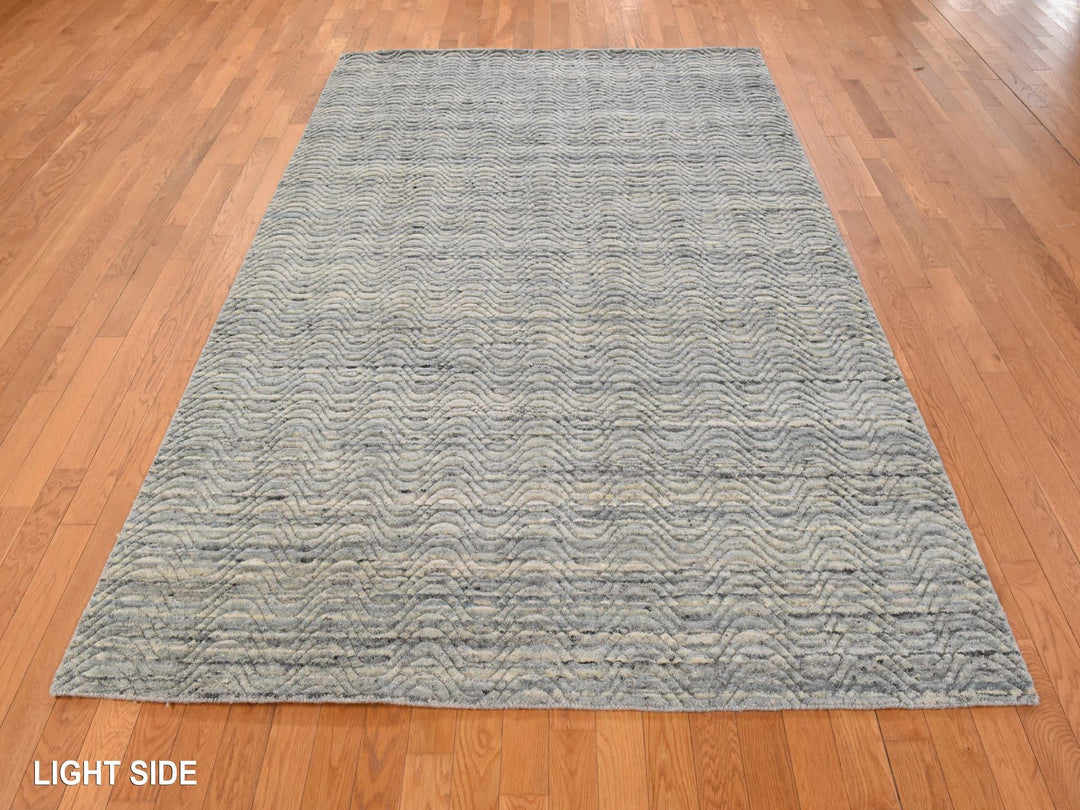 6'0" x 9'0" New Hand Loomed Grey Wool Rectangle Oriental Rug - MOA10278894