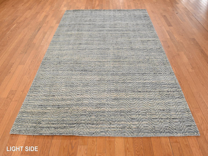 6'0" x 9'0" New Hand Loomed Grey Wool Rectangle Oriental Rug - MOA10278894