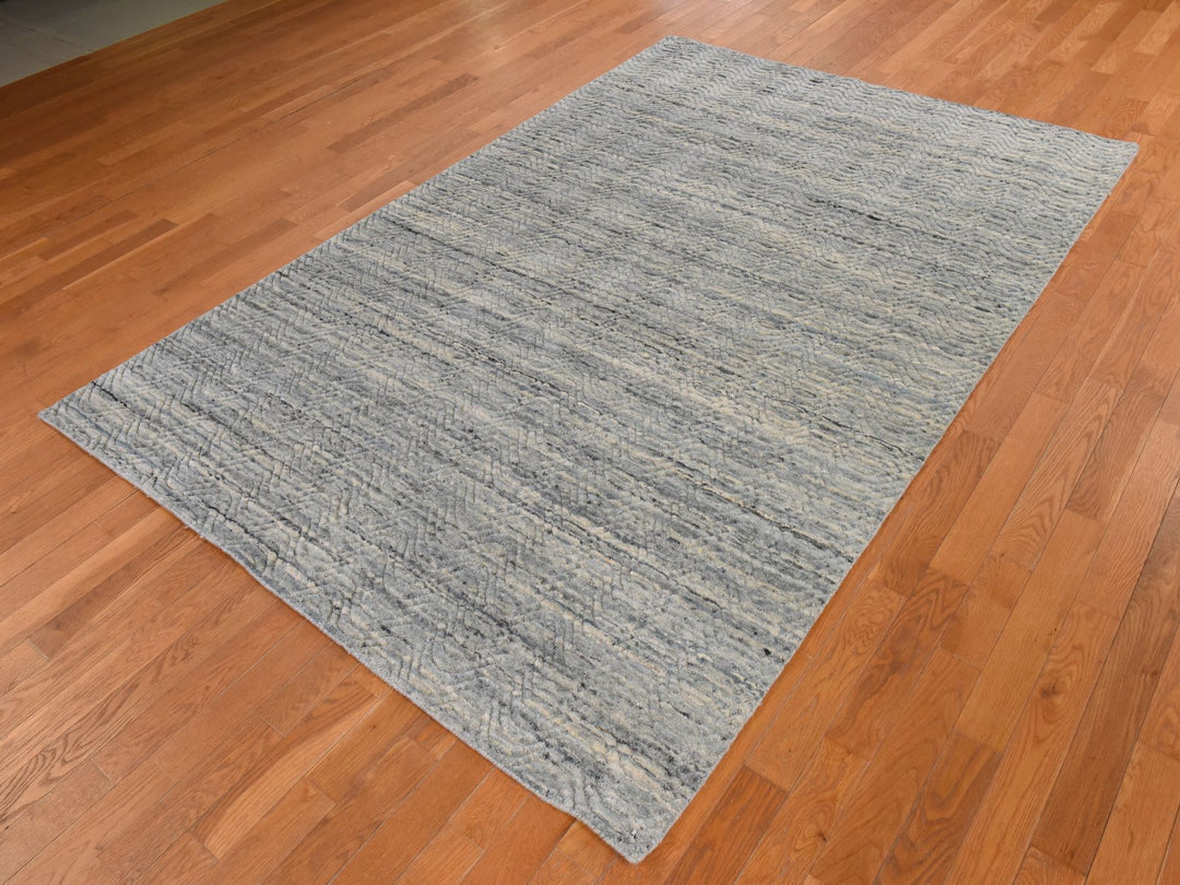 6'0" x 9'0" New Hand Loomed Grey Wool Rectangle Oriental Rug - MOA10278894