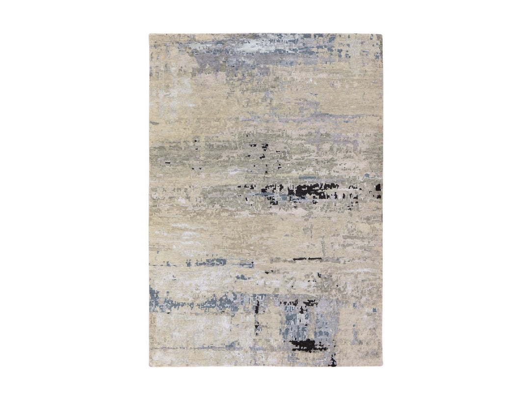 6'3" x 8'10" New Hand Knotted Beige Wool & Silk Rectangle Oriental Rug - MOA10278896