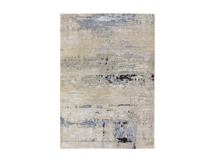 6'3" x 8'10" New Hand Knotted Beige Wool & Silk Rectangle Oriental Rug - MOA10278896