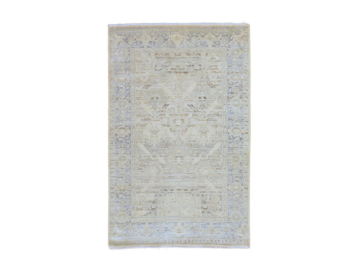 6'0" x 9'5" New Hand Knotted Ivory Wool & Silk Rectangle Oriental Rug - MOA10278897