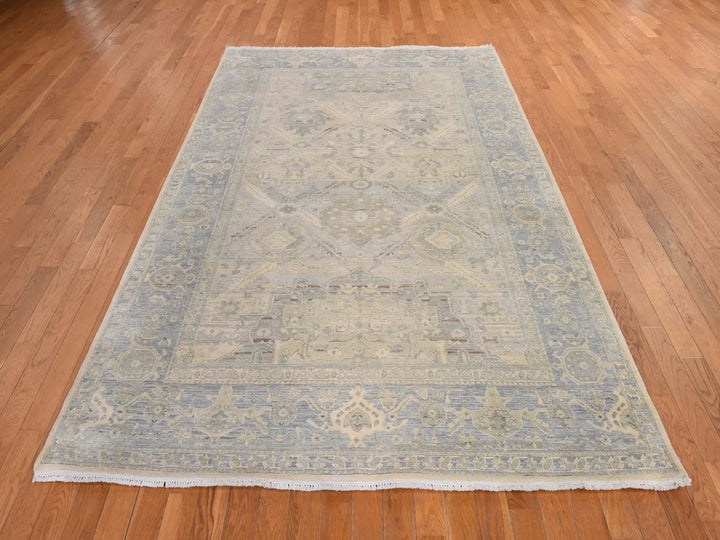 6'0" x 9'5" New Hand Knotted Ivory Wool & Silk Rectangle Oriental Rug - MOA10278897